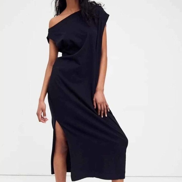 FP Beach Dresses & Skirts - FP Beach Women M Black Cotton Pockets Side Slit Oversized Raquel Midi Dress